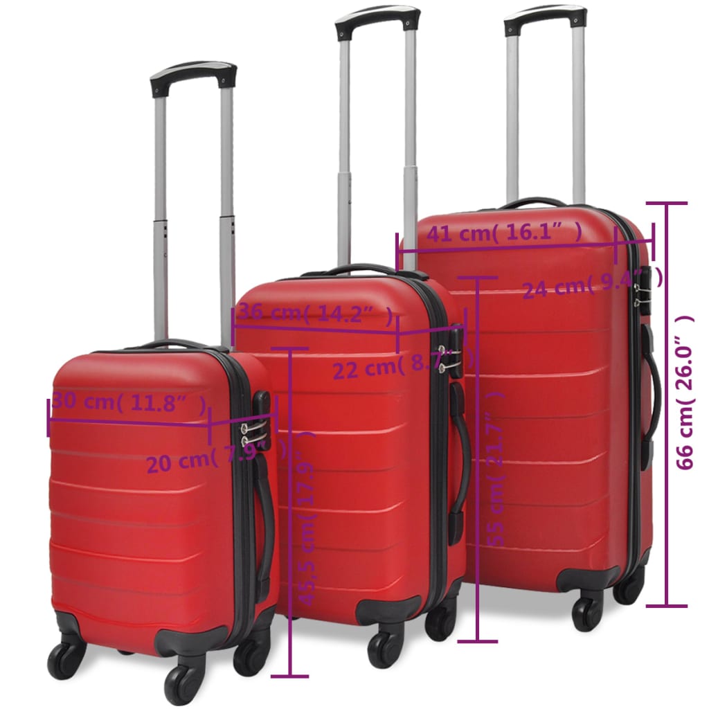 Three Piece Hardcase Trolley Set Red 45.5/55/66 cm