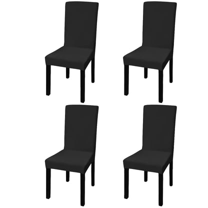 Straight Stretchable Chair Cover 4 pcs Black