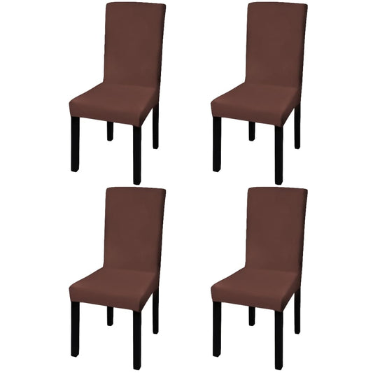 Straight Stretchable Chair Cover 4 pcs Brown