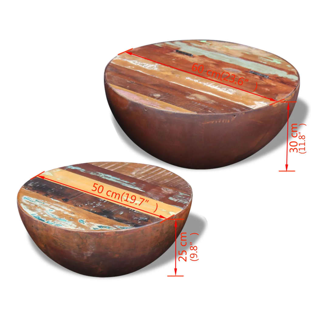 Two Piece Bowl Shaped Coffee Table Set Solid Reclaimed Wood