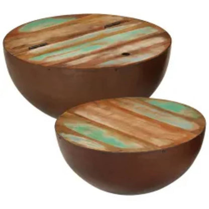 Two Piece Bowl Shaped Coffee Table Set Solid Reclaimed Wood