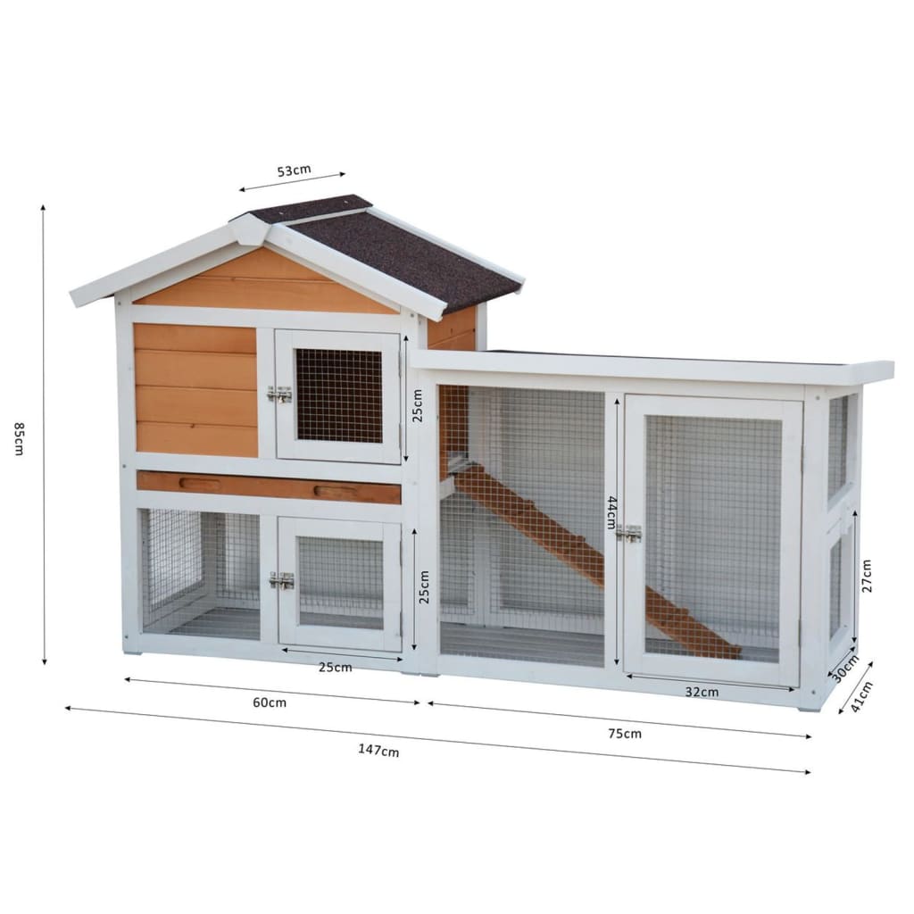 @Pet Rabbit Hutch Queensland White and Brown 147x53x85 cm