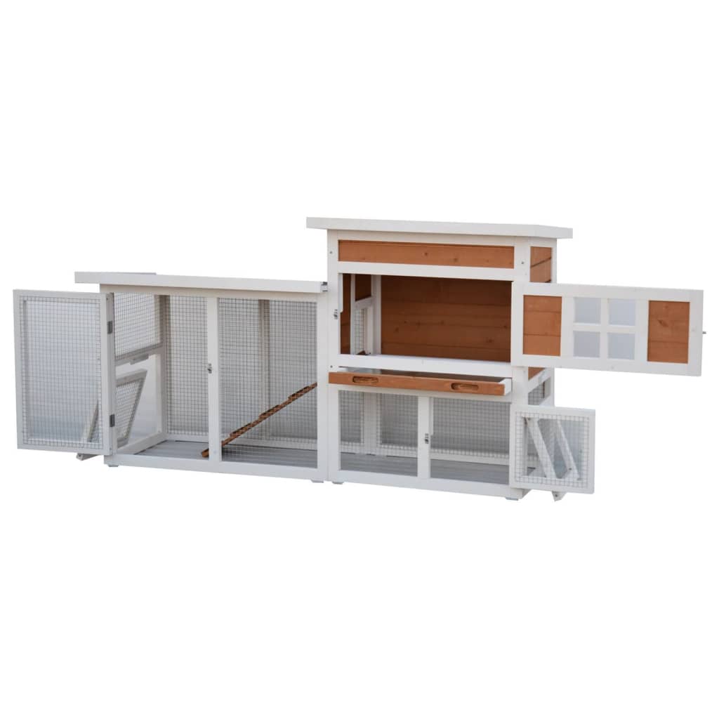 @Pet Rabbit Hutch Villa White and Brown 147x50x80 cm