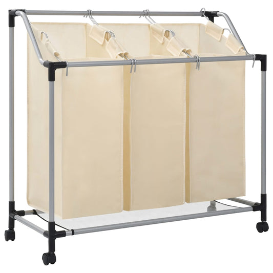 Laundry Sorter with 3 Bags Cream Steel