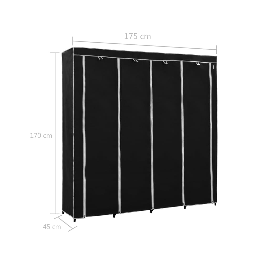 Wardrobe with 4 Compartments Black 175x45x170 cm