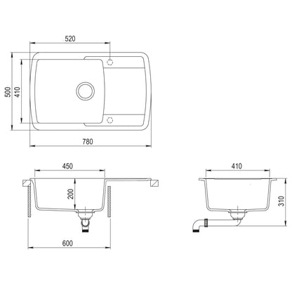 Granite Kitchen Sink Single Basin White