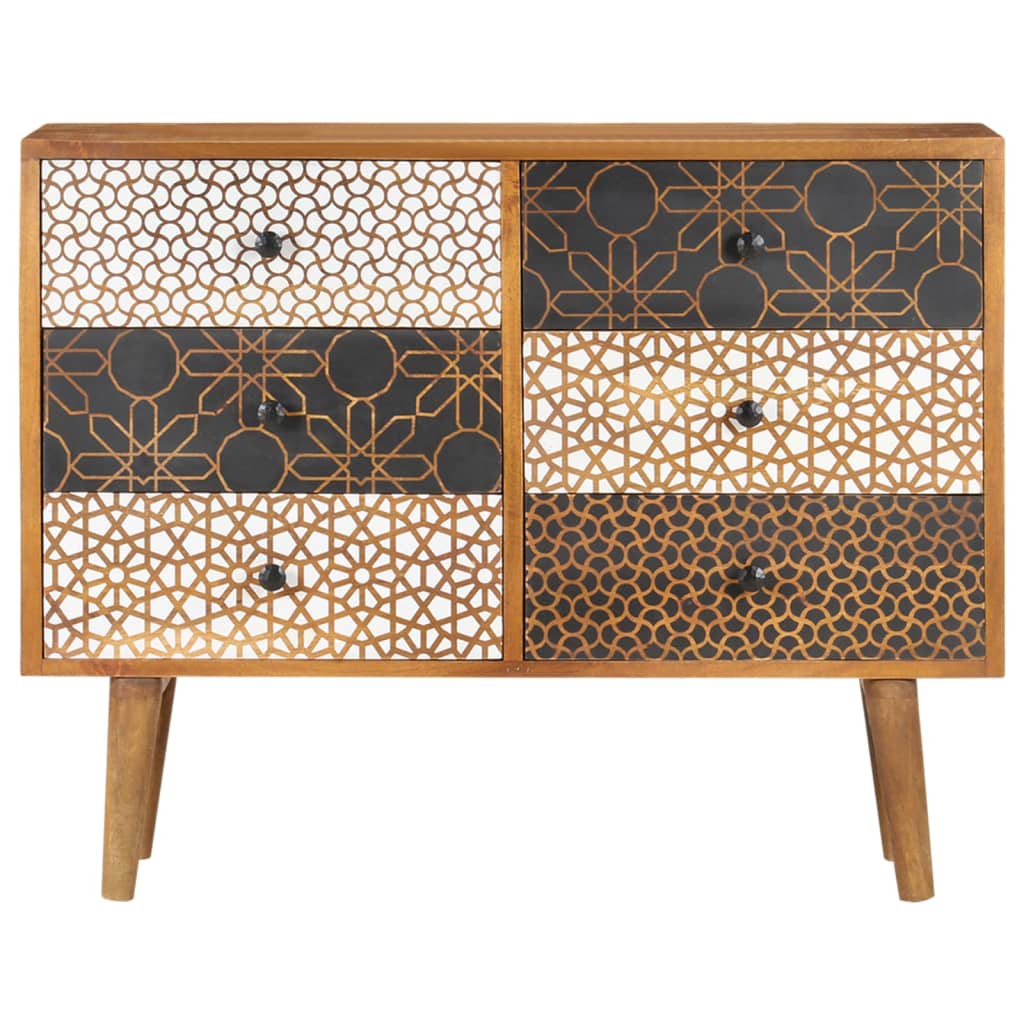 Sideboard with Printed Pattern 90x30x70 cm Solid Mango Wood