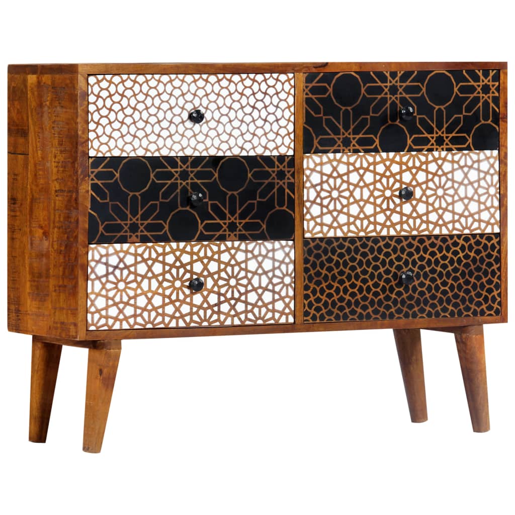 Sideboard with Printed Pattern 90x30x70 cm Solid Mango Wood