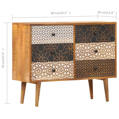 Sideboard with Printed Pattern 90x30x70 cm Solid Mango Wood