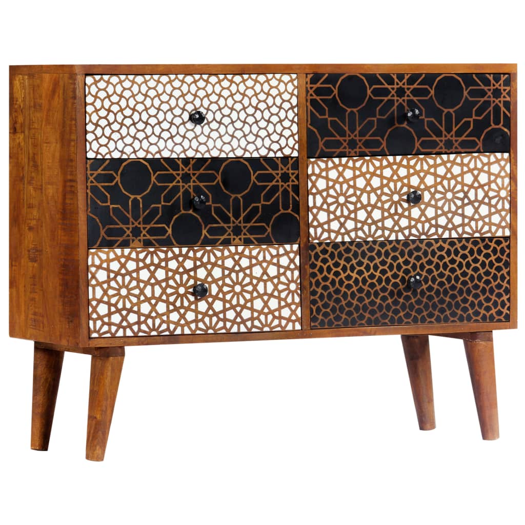 Sideboard with Printed Pattern 90x30x70 cm Solid Mango Wood