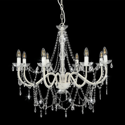 Chandelier with Beads White 8 x E14 Bulbs