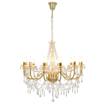 Chandelier with Beads Golden 12 x E14 Bulbs