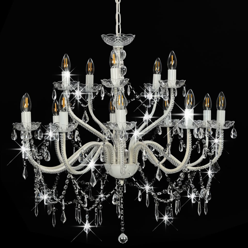 Chandelier 2-layer White 15 x E14 Bulbs