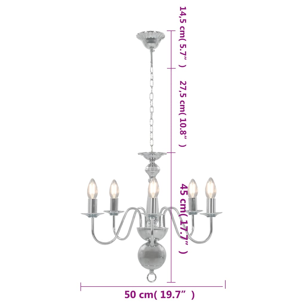 Chandelier Silver 5 x E14 Bulbs