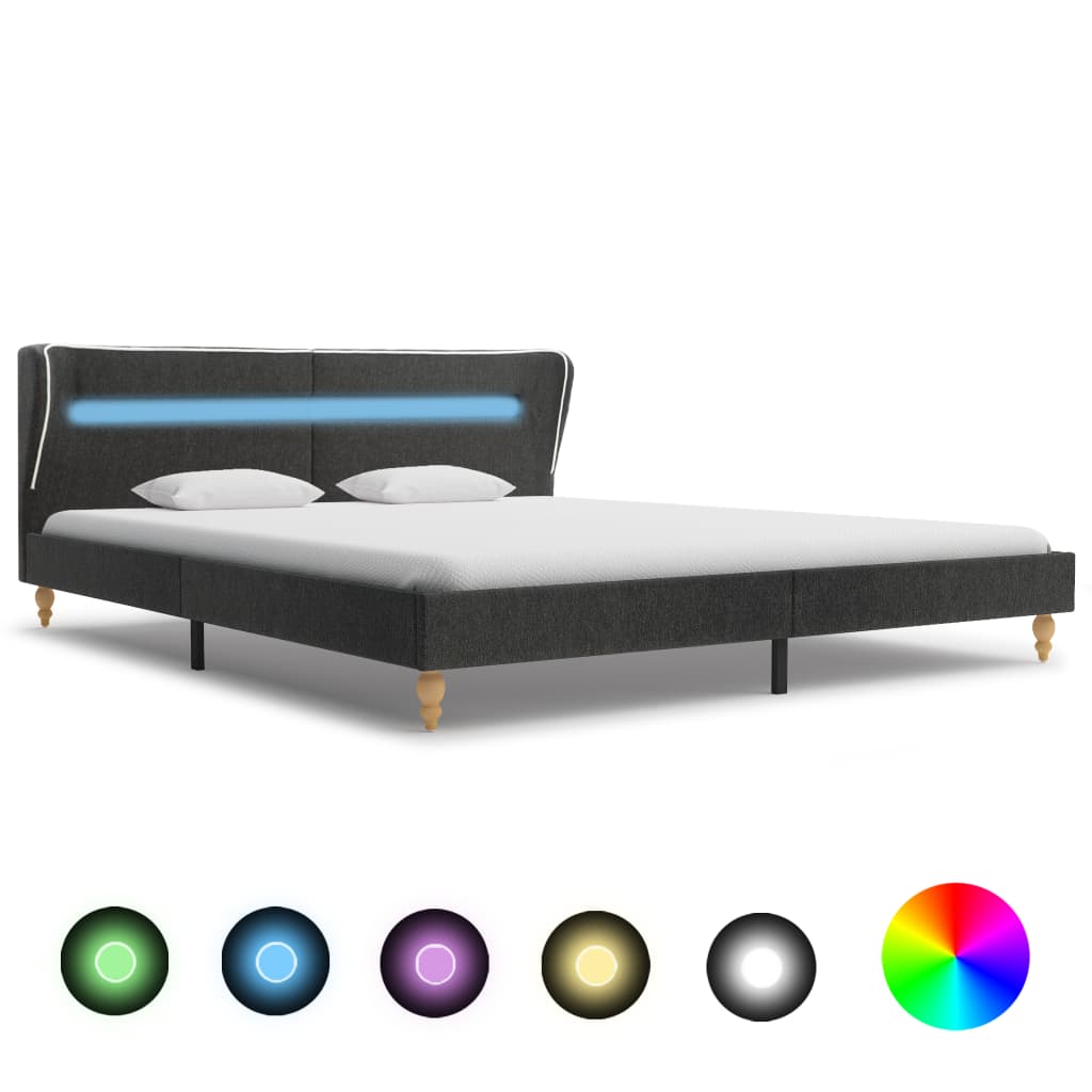 Bed Frame with LED Dark Grey Burlap 180x200 cm Super King