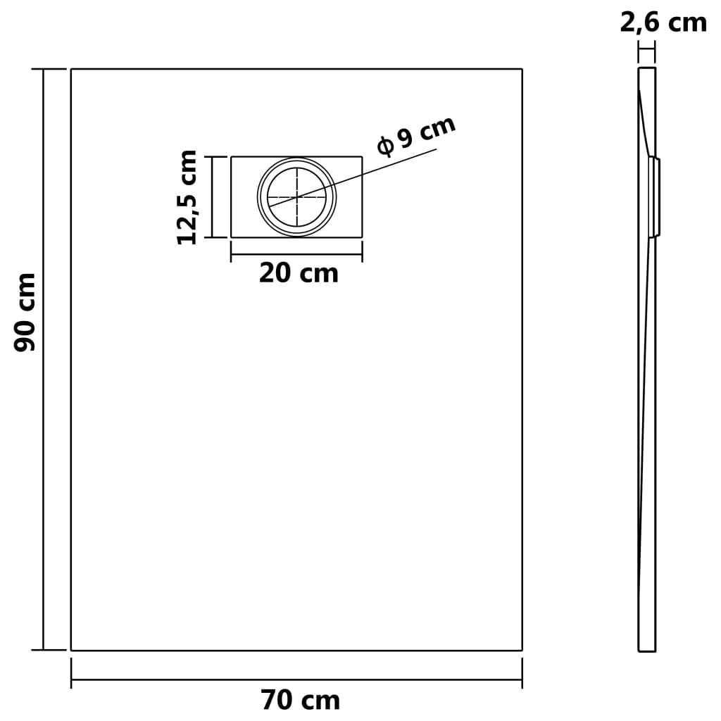 Shower Base Tray SMC Black 90x70 cm