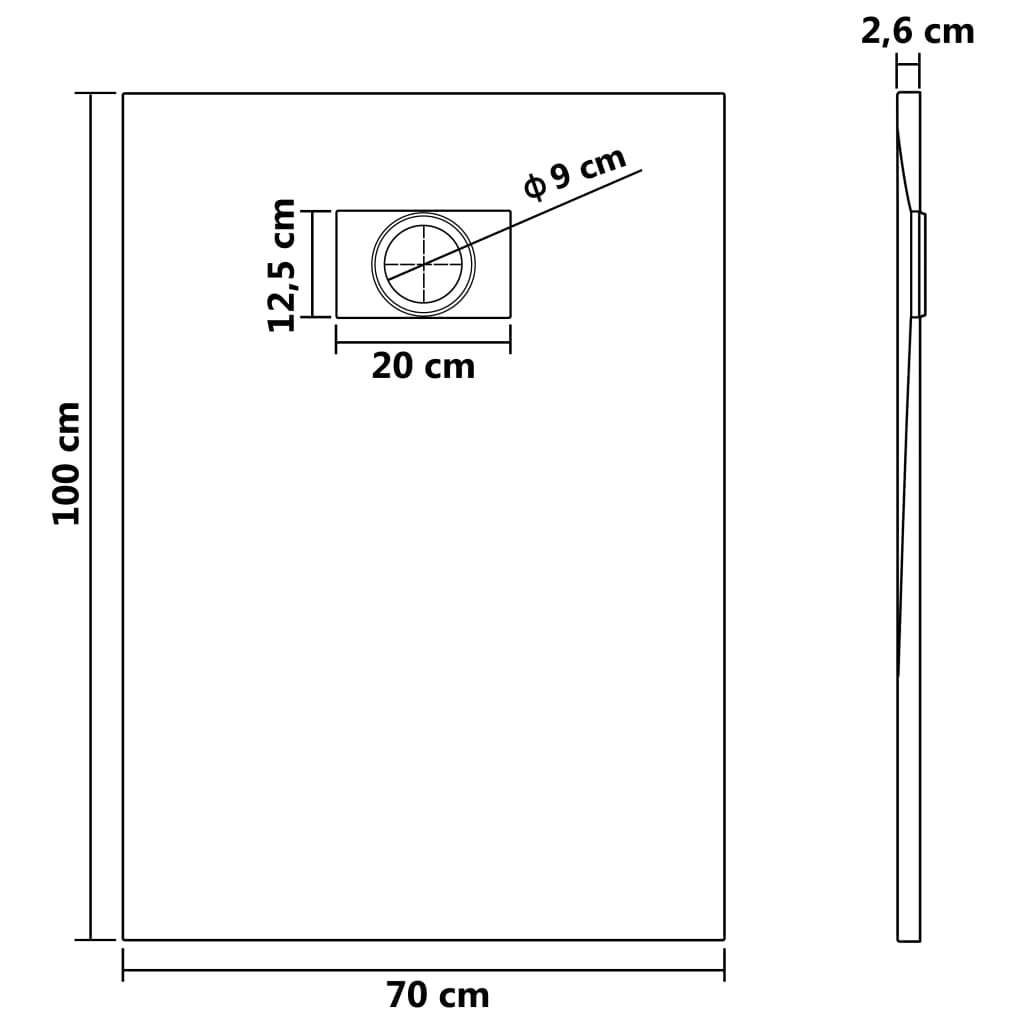 Shower Base Tray SMC Black 100x70 cm