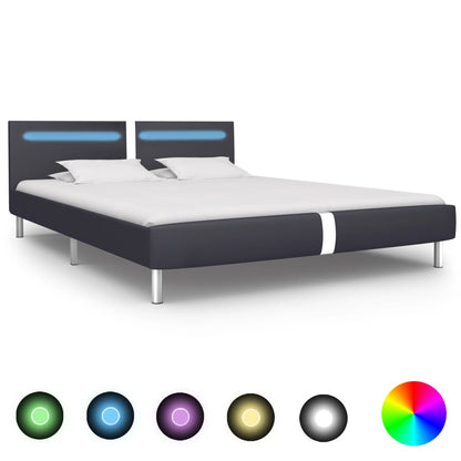 Bed Frame with LED Black Faux Leather 150x200 cm King Size