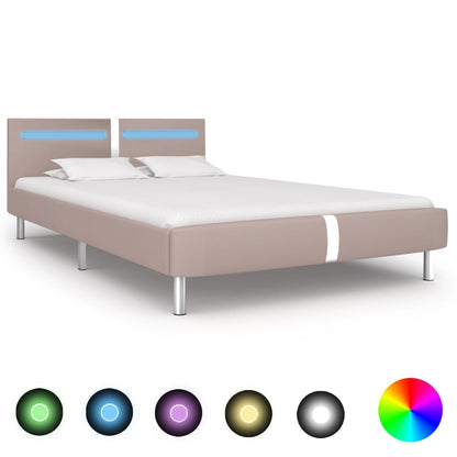 Bed Frame with LED Cappuccino Faux Leather 135x190 cm Double