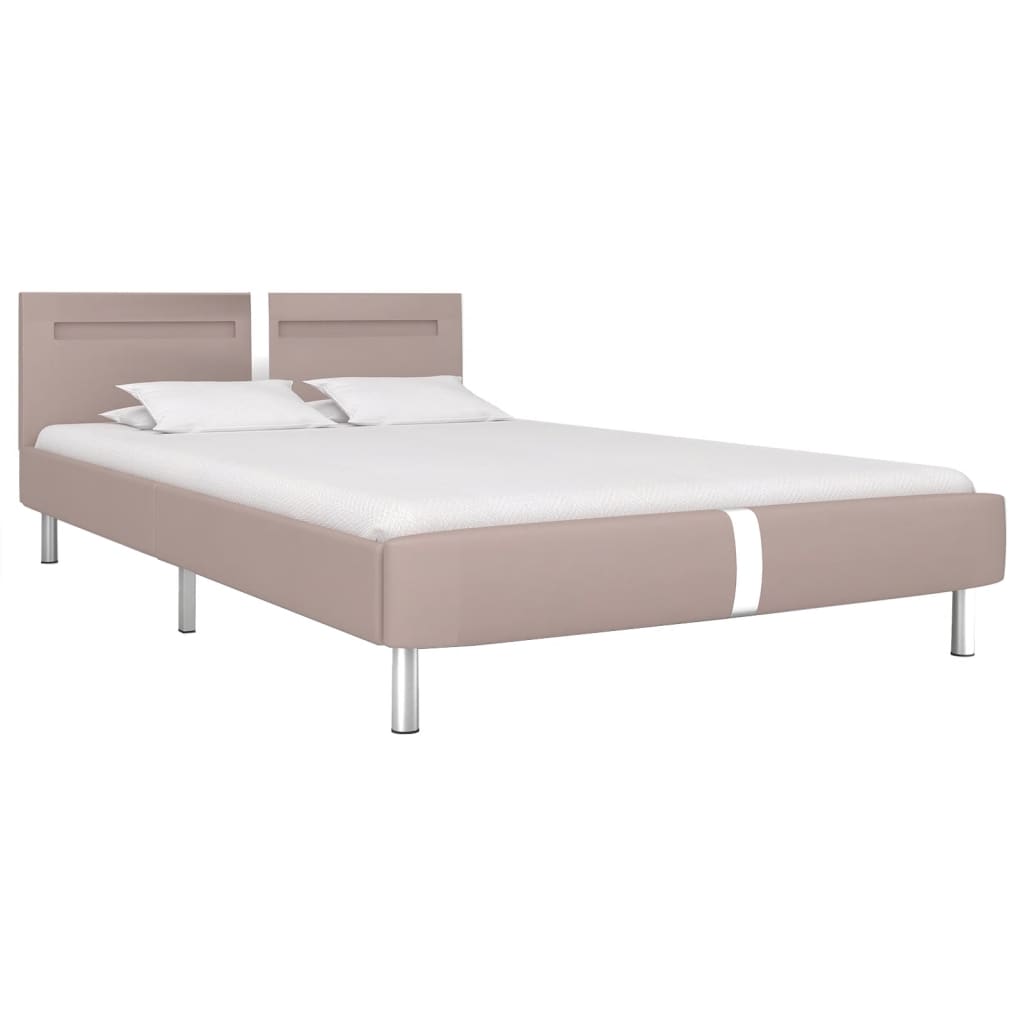 Bed Frame with LED Cappuccino Faux Leather 135x190 cm Double