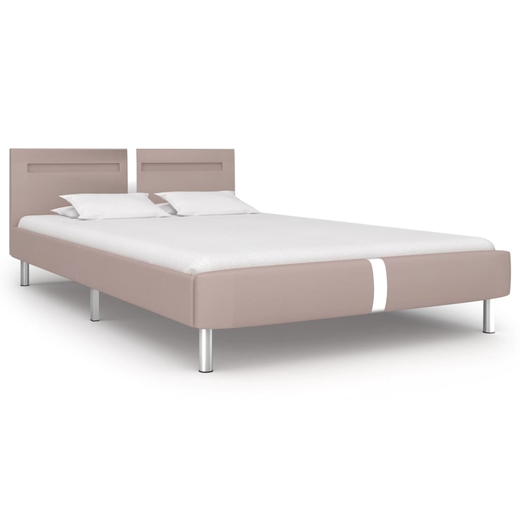 Bed Frame with LED Cappuccino Faux Leather 135x190 cm Double