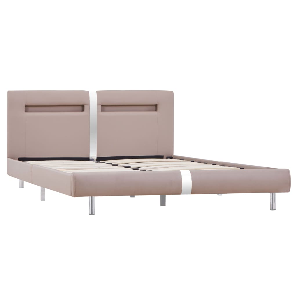 Bed Frame with LED Cappuccino Faux Leather 135x190 cm Double