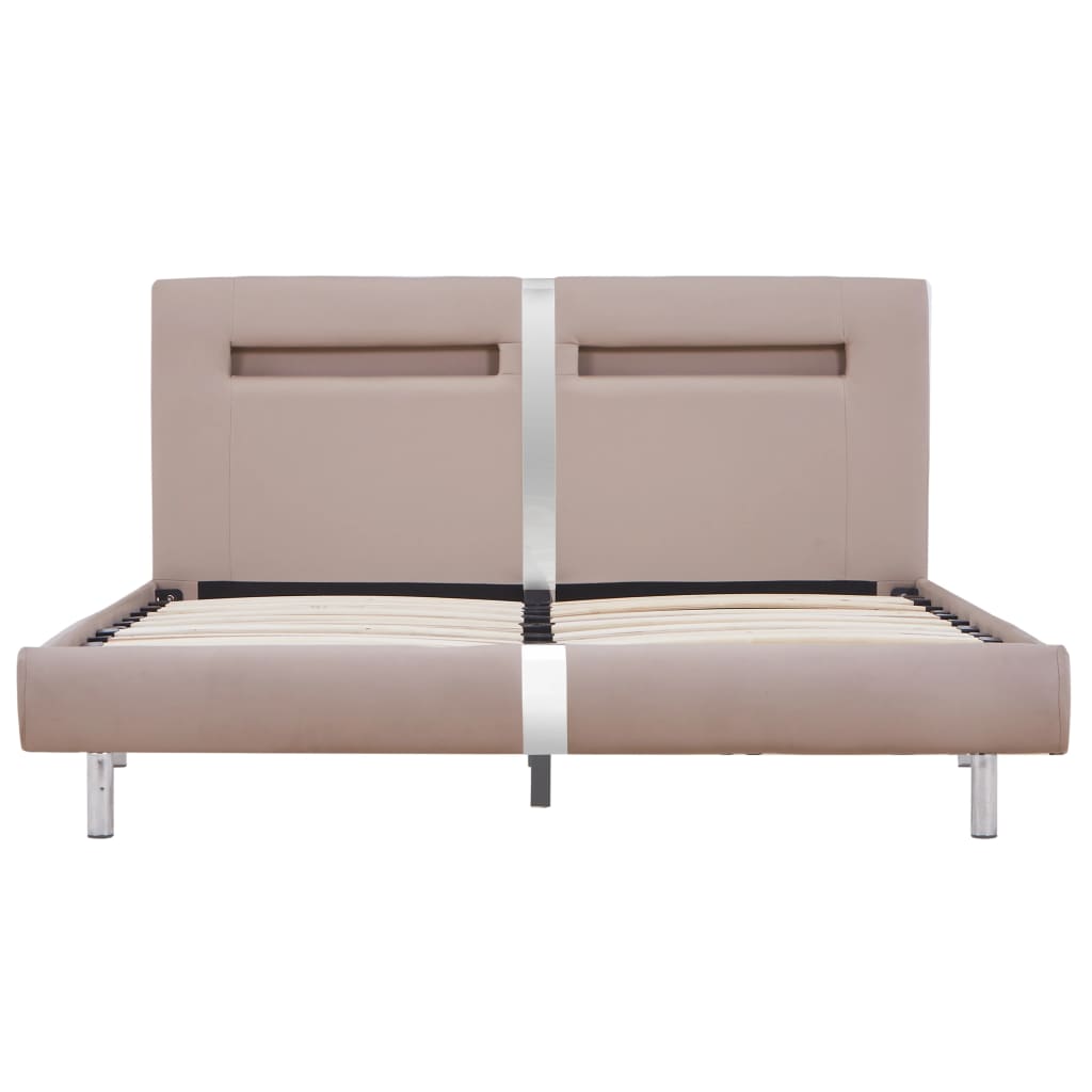 Bed Frame with LED Cappuccino Faux Leather 135x190 cm Double