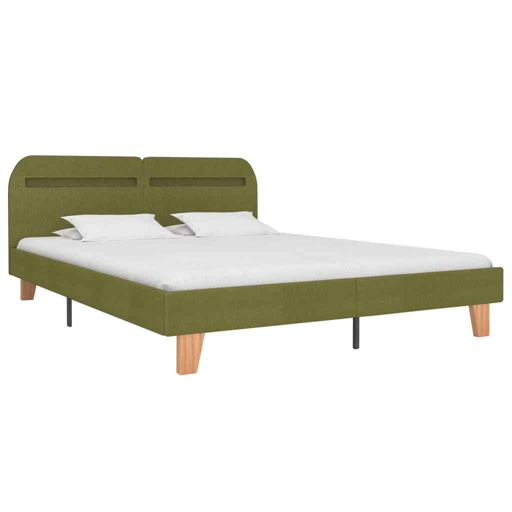 Bed Frame with LED without Mattress Green Fabric 150x200 cm King Size