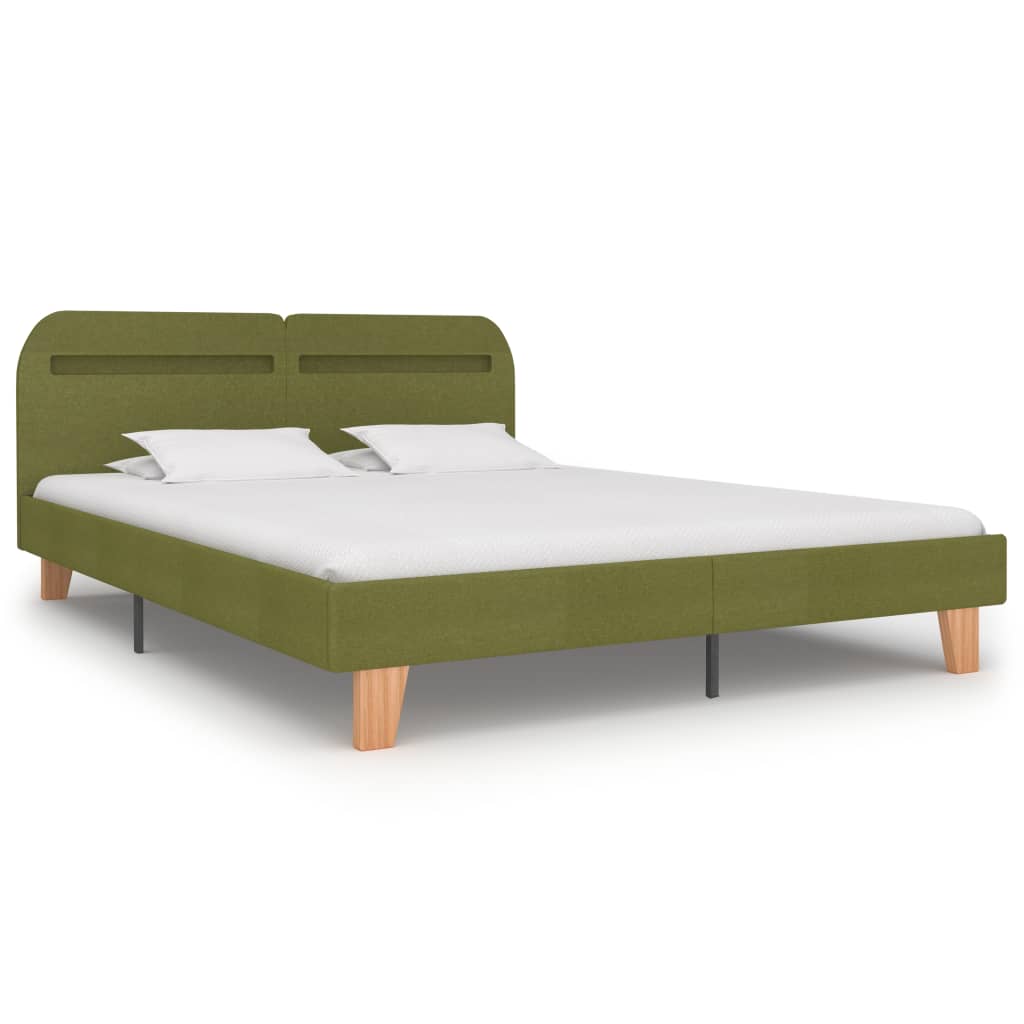 Bed Frame with LED without Mattress Green Fabric 150x200 cm King Size