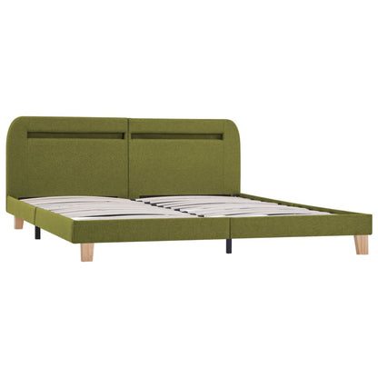 Bed Frame with LED without Mattress Green Fabric 150x200 cm King Size