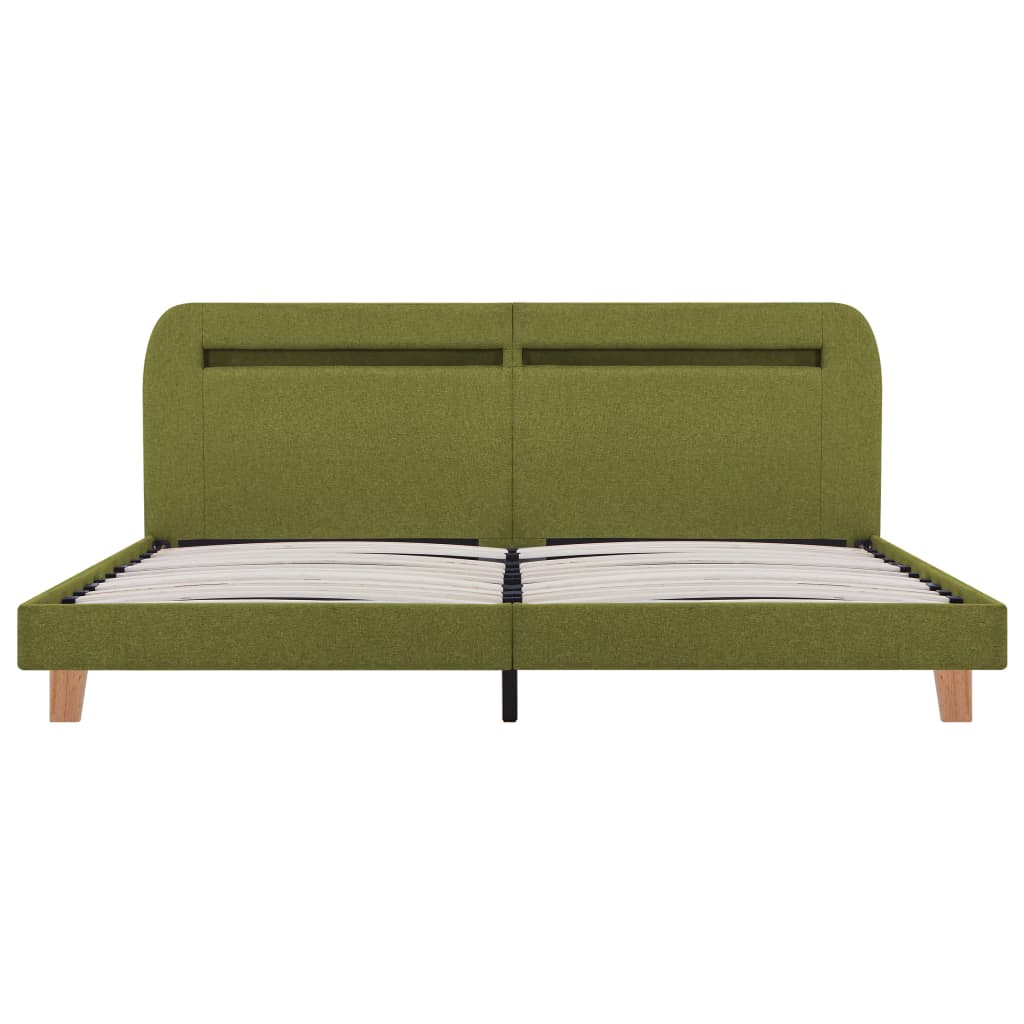 Bed Frame with LED without Mattress Green Fabric 150x200 cm King Size