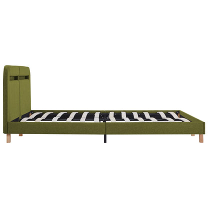 Bed Frame with LED without Mattress Green Fabric 150x200 cm King Size