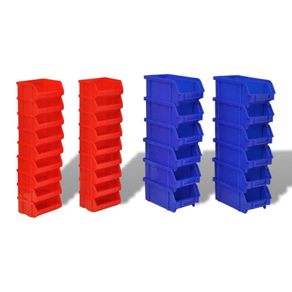 Wall Mounted Garage Plastic Storage Bin Set 30 pcs Blue & Red