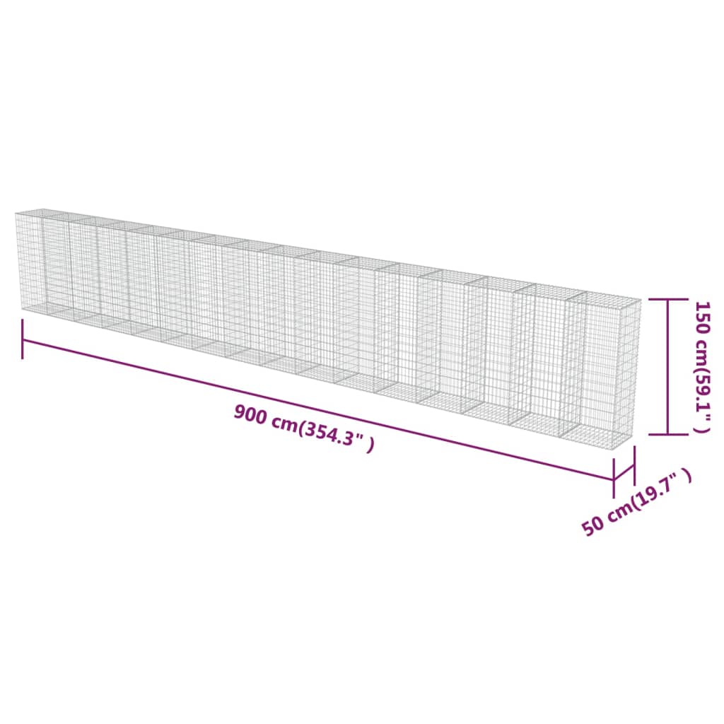 Gabion Wall with Covers Galvanised Steel 900x50x150 cm