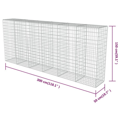 Gabion Wall with Covers Galvanised Steel 300x50x150 cm