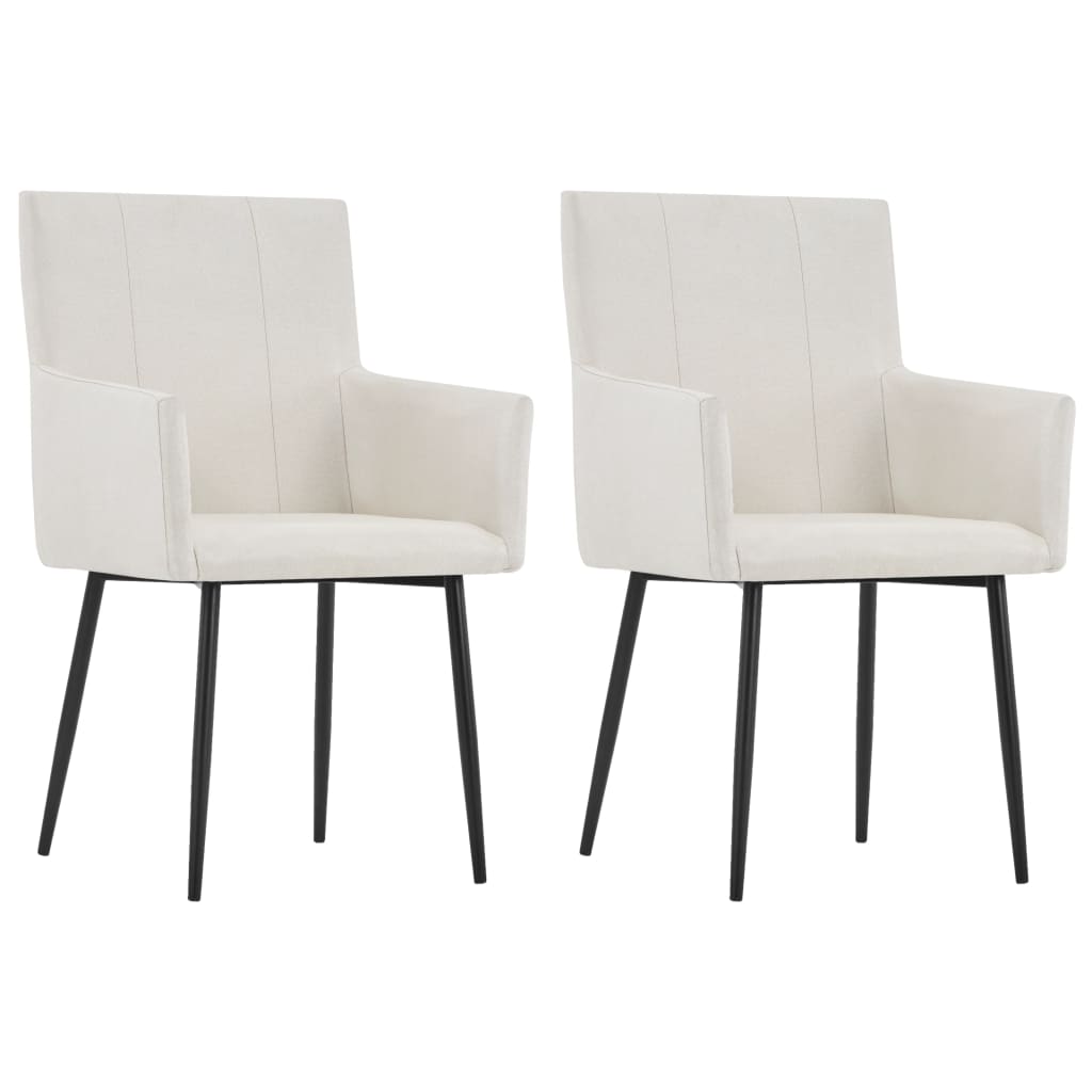 Dining Chairs with Armrests 2 pcs Cream Fabric