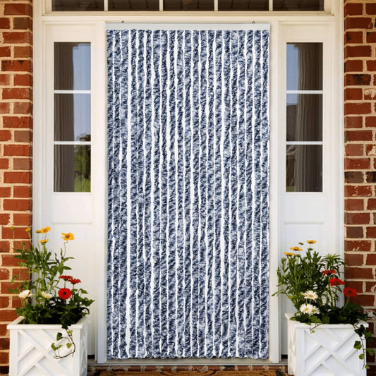 Insect Curtain Blue, White and Silver 90x220 cm Chenille