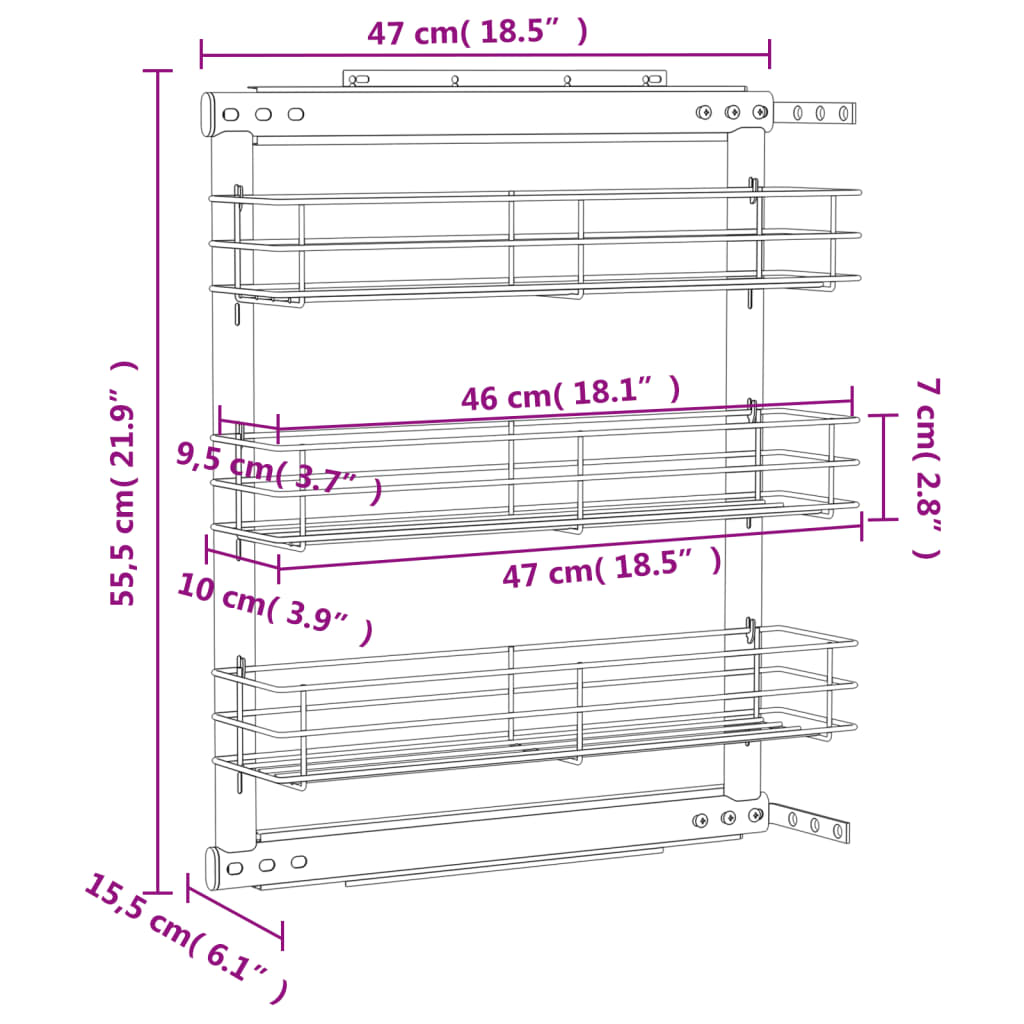 3-Tier Pull-out Kitchen Wire Basket Silver 47x15.5x55.5 cm