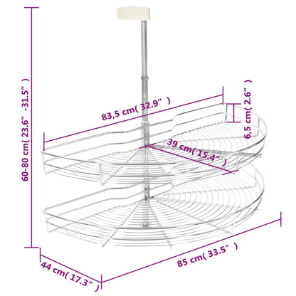 2-Tier Kitchen Wire Basket Silver 180 Degree 85x44x80 cm