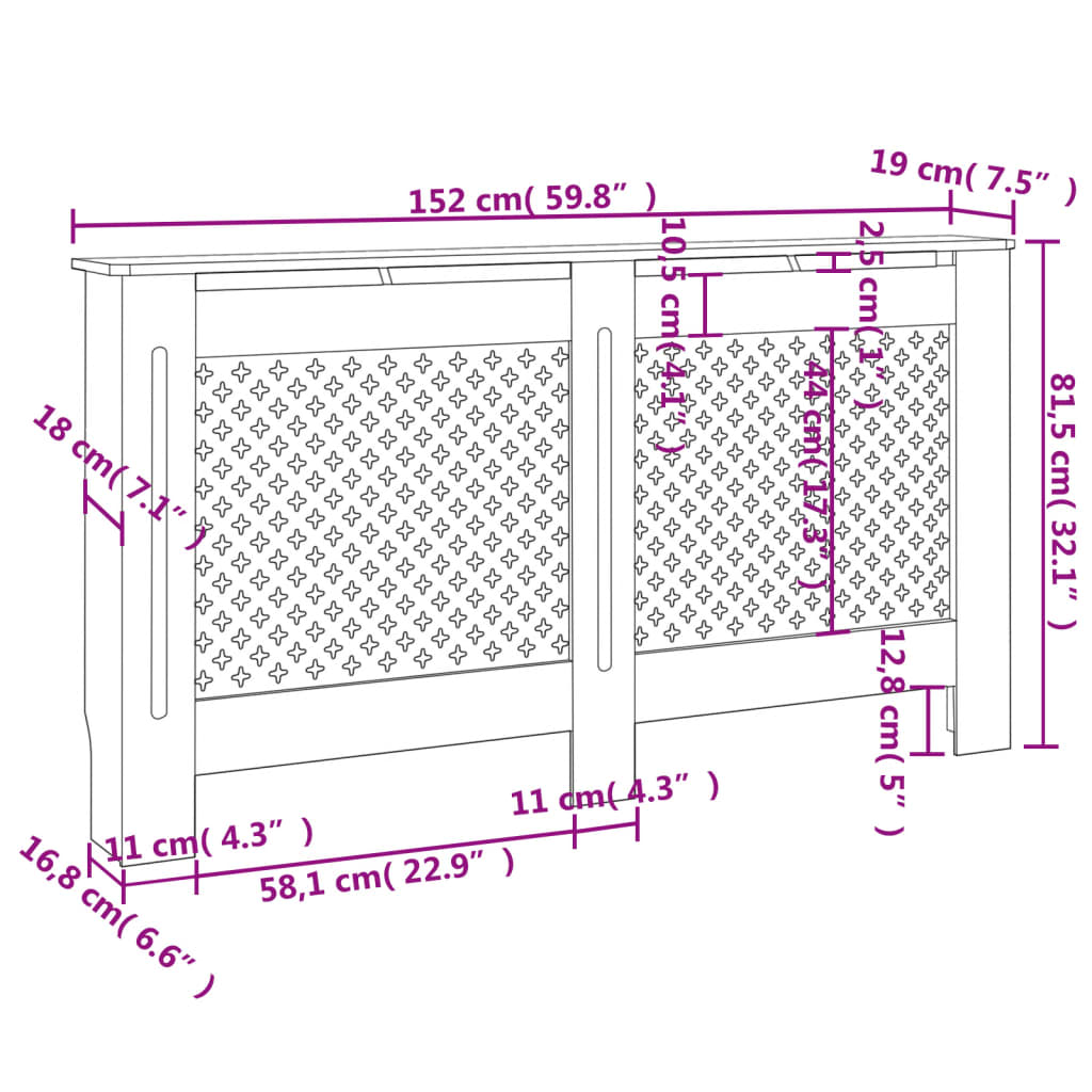 Radiator Cover White 152x19x81.5 cm MDF