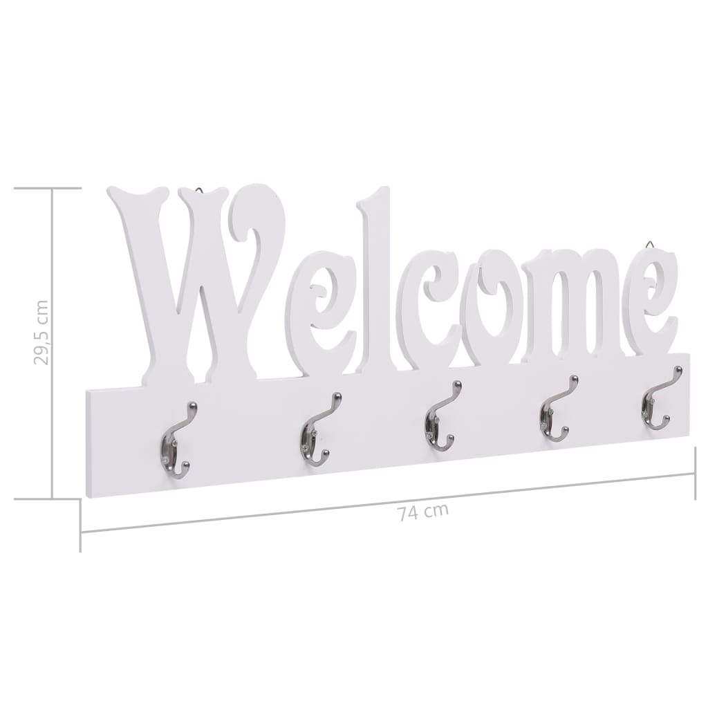 Wall Mounted Coat Rack WELCOME White 74x29.5 cm