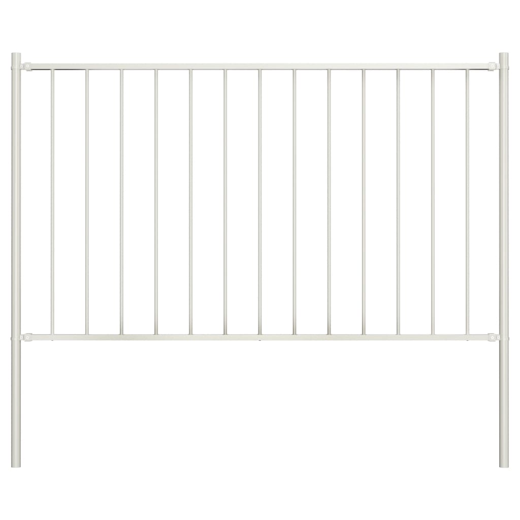 Fence Panel with Posts Powder-coated Steel 1.7x0.75 m White