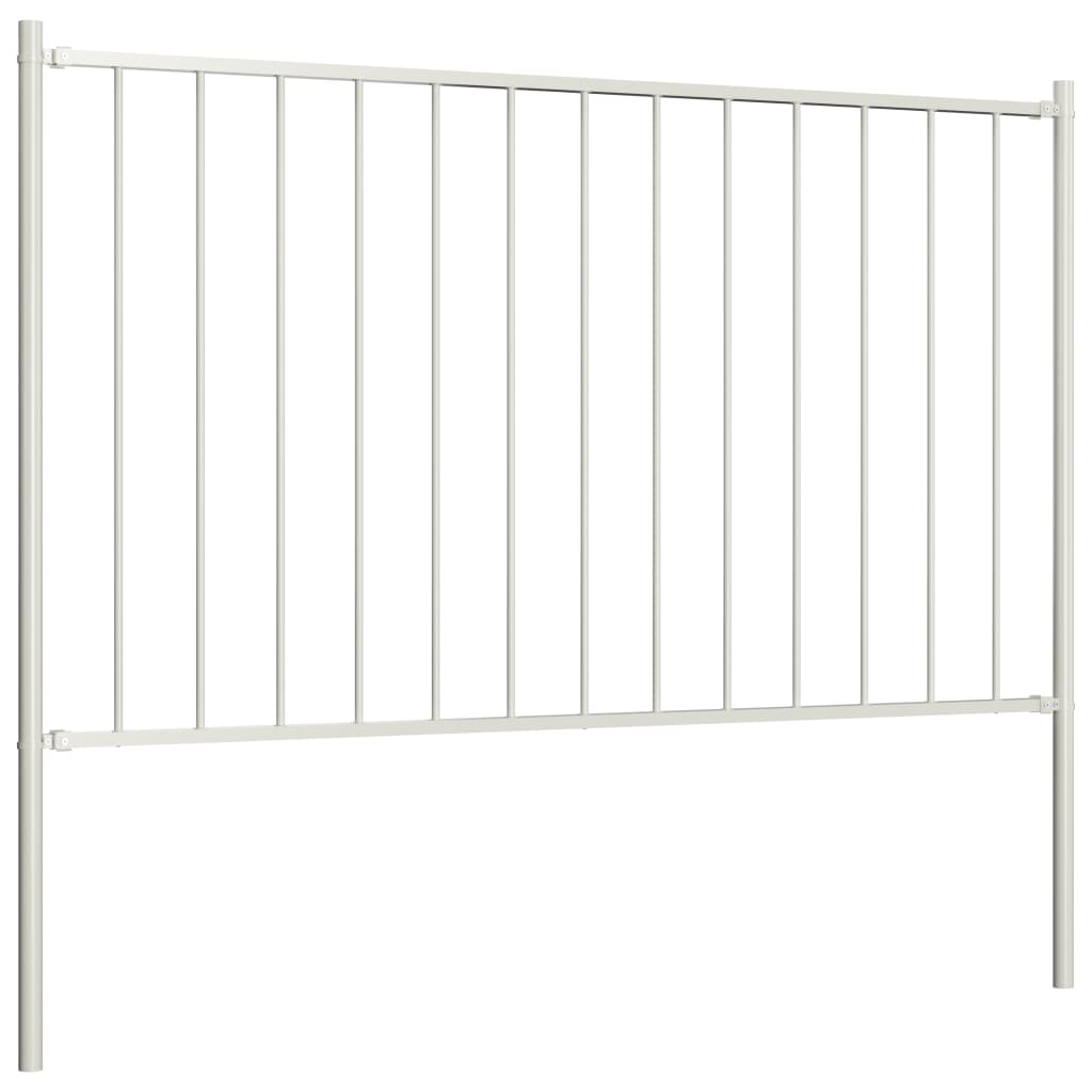 Fence Panel with Posts Powder-coated Steel 1.7x0.75 m White