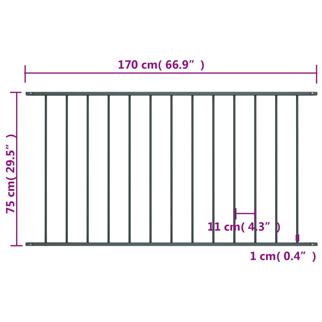 Fence Panel Powder-coated Steel 1.7x0.75 m Anthracite