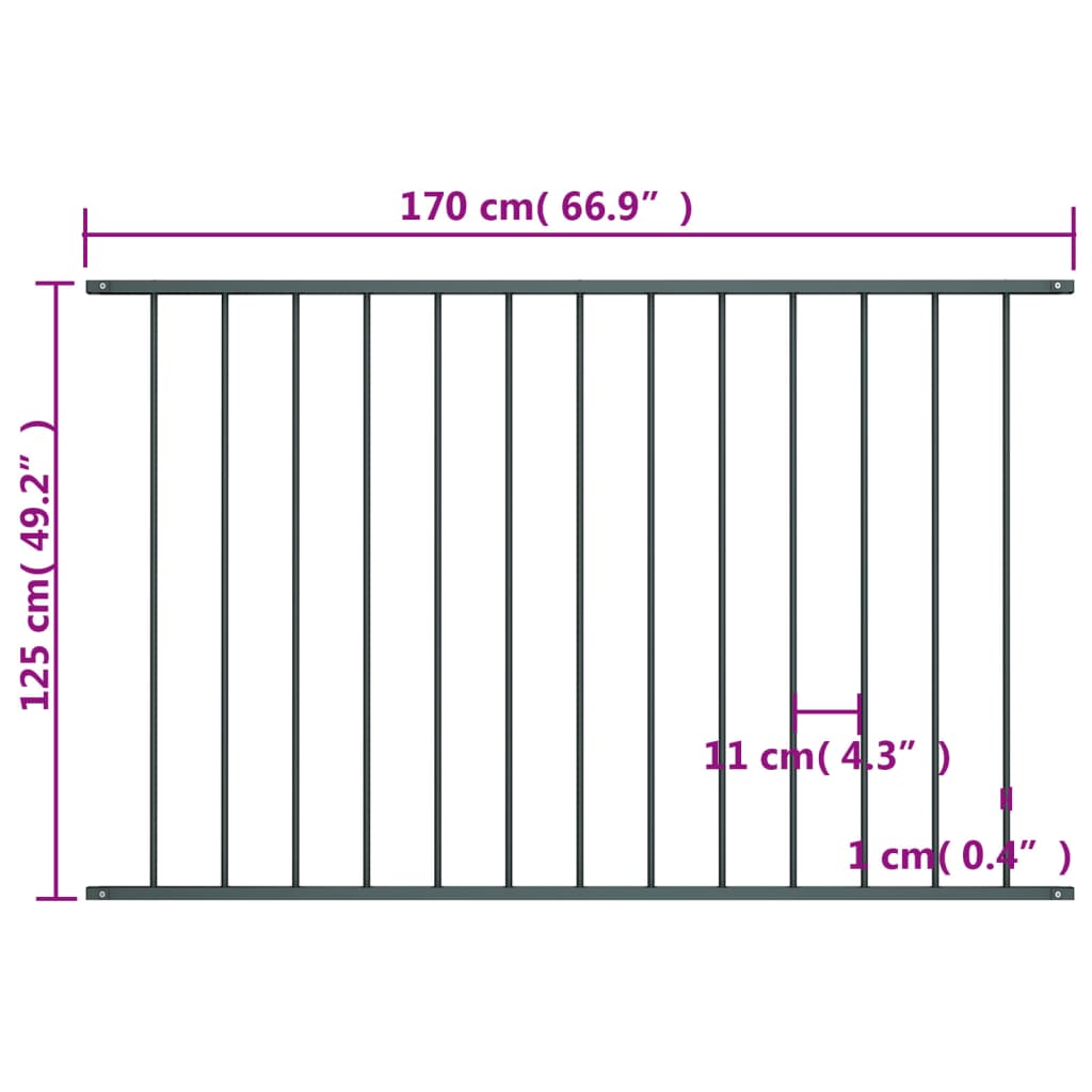 Fence Panel Powder-coated Steel 1.7x1.25 m Anthracite