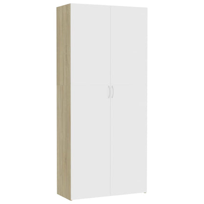 Storage Cabinet White and Sonoma Oak 80x35.5x180 cm Engineered Wood