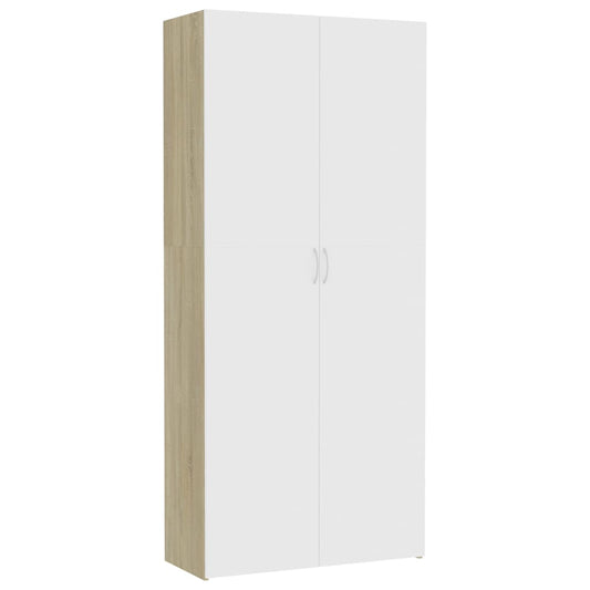 Storage Cabinet White and Sonoma Oak 80x35.5x180 cm Engineered Wood