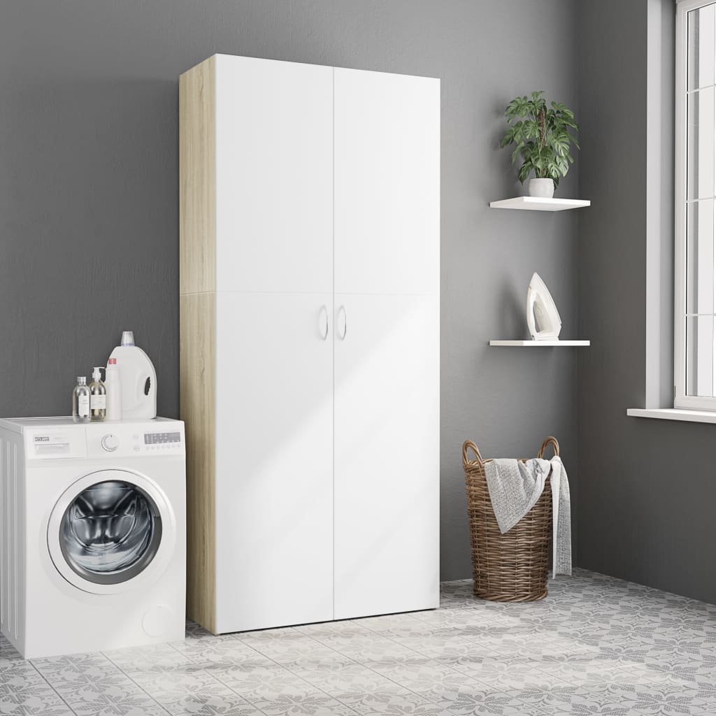 Storage Cabinet White and Sonoma Oak 80x35.5x180 cm Engineered Wood