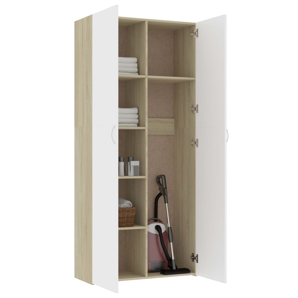 Storage Cabinet White and Sonoma Oak 80x35.5x180 cm Engineered Wood