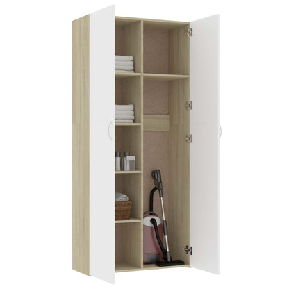 Storage Cabinet White and Sonoma Oak 80x35.5x180 cm Engineered Wood